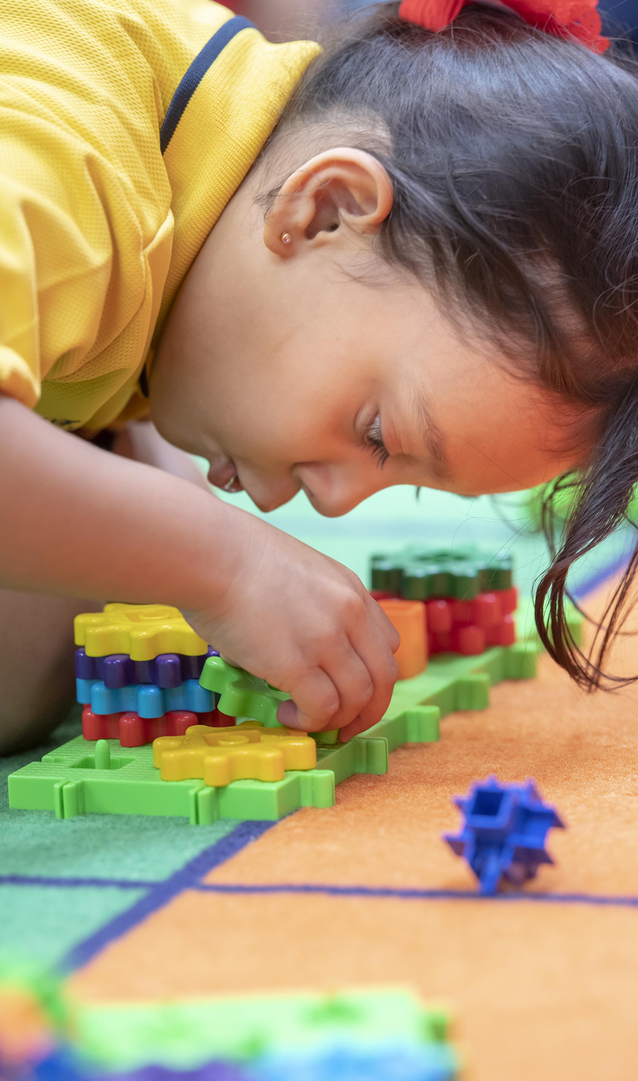 Student with blocks